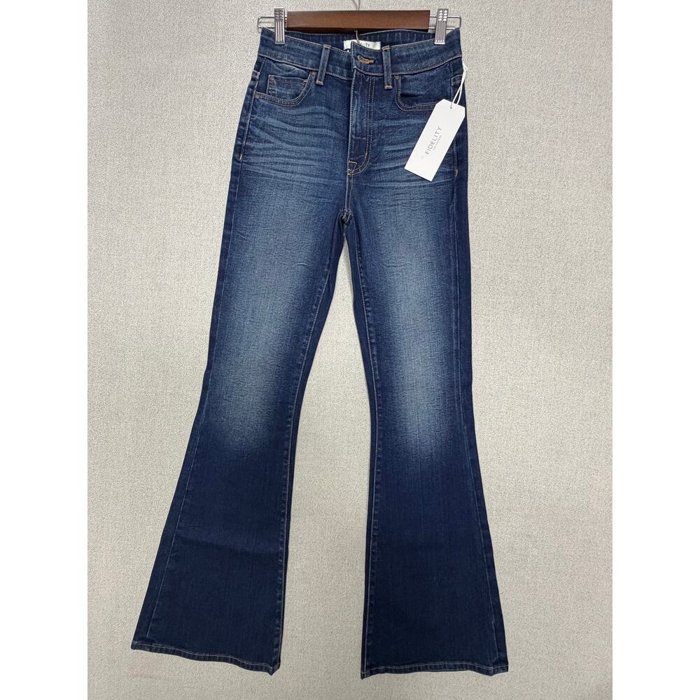 Fidelity Skip High Waist Flare Jeans 26‎ Crete Blue Made in USA Stretch NWT $288